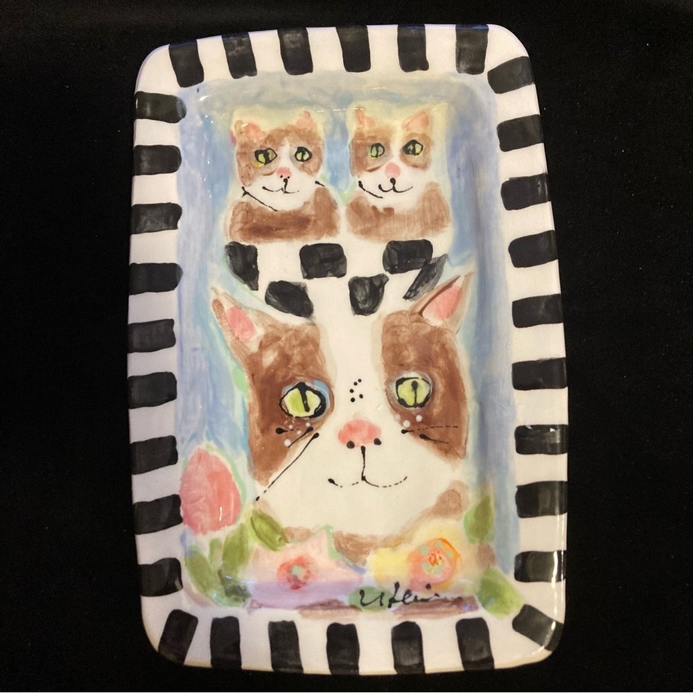 Cats on my Mind”Handmade Ceramic Rectangular Platter Hand Painted 12”x8”